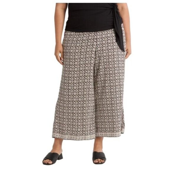 Max Studio Womens Plus Black Cream Print Cropped Wide Leg Pants Sz 2X New